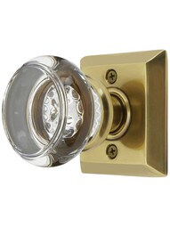 Quincy Rosette Door Set with Georgetown Crystal Glass Knobs in Antique Brass.